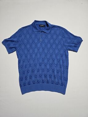 Vintage St. Croix Shop Men's Knit Polo Shirt Blue Textured L Made in USA